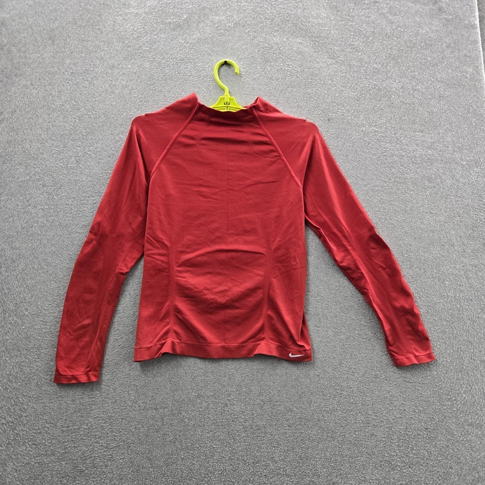 Nike Women Shirt M/L Red Seamless Dri-Fit Activewear Logo Long Sleeve